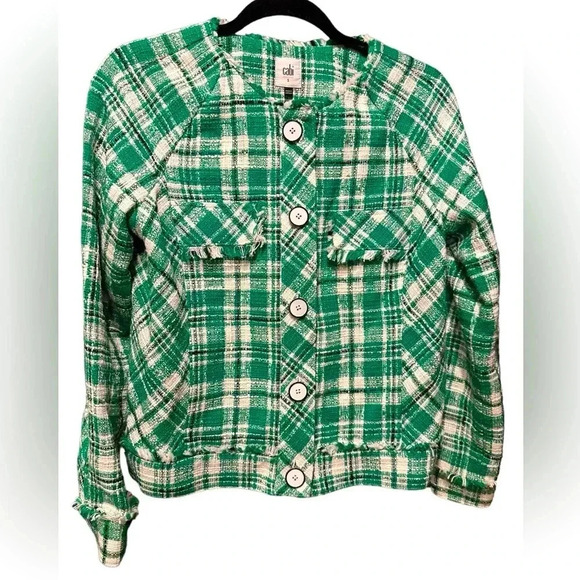 Cabi Sophia Green Plaid Tweed Button Up Library Jacket Size M - Picture 1 of 9